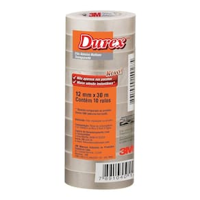 Fita Adesiva Multiuso Transparente Durex 12mm X 30m Com 10 Rolos 3m