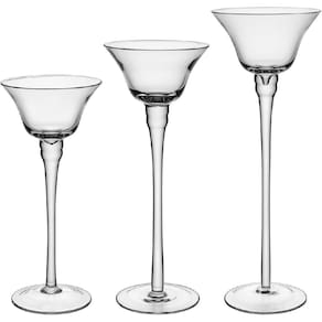 JOGO 3 PEÇAS CASTIÇAL PORTA VELAS DECORATIVO HOME&CO ECO CRYSTAL TRANSPARENTE - P:20x7x7 M:23x7x7 G:26x7x7 cm