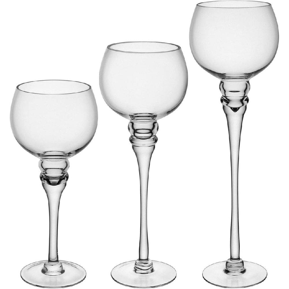 JOGO 3 PEÇAS CASTIÇAL PORTA VELAS DECORATIVO HOME&CO ECO CRYSTAL TRANSPARENTE - P:25x9x9 M:30x9x9 G:35x9x9 cm