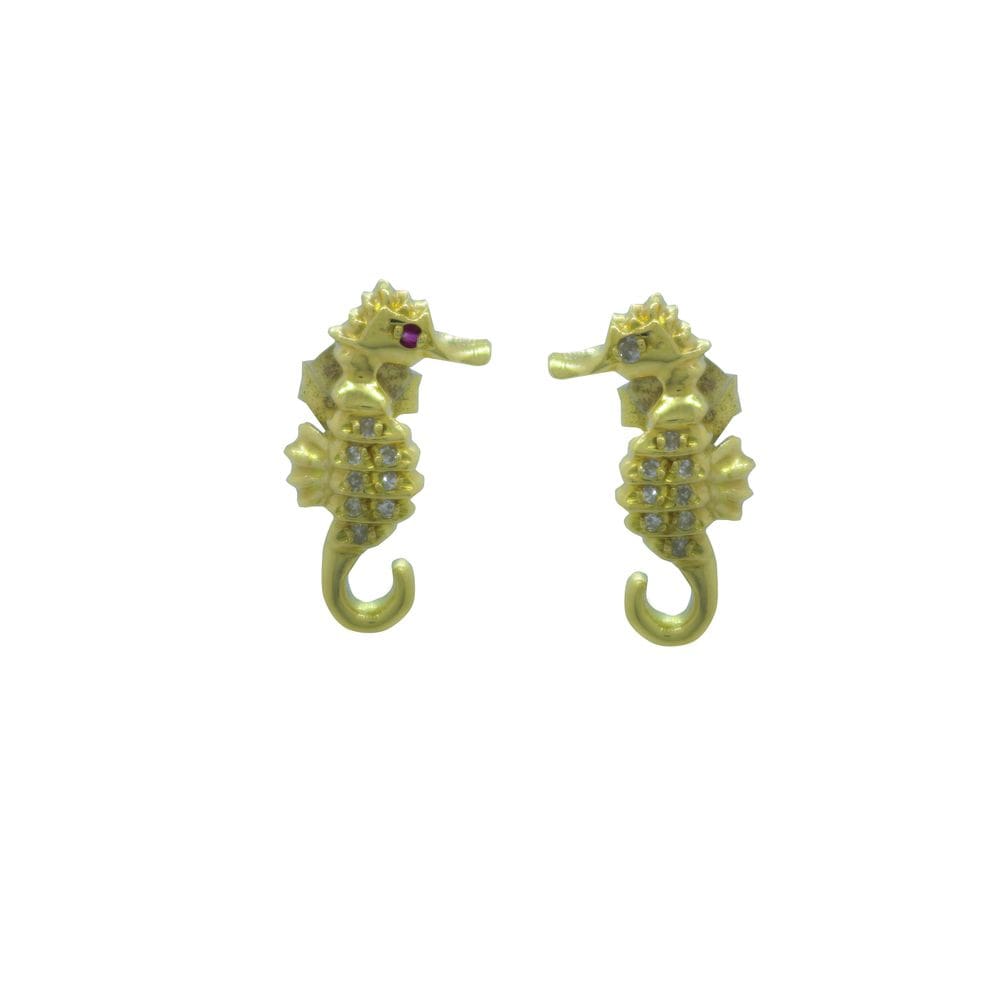 Brinco Casal Cavalo Marinho Rubi Diamantes Ouro 18k J24257