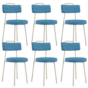 Kit 06 Cadeiras Decorativas Estofada Sala Jantar Barcelona Arena L02 Linho Azul - Lyam