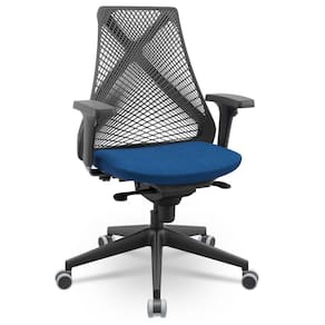 Cadeira De Escritório Giratória Presidente Unix P03 Tela Cinza Crepe Azul - Lyam Decor