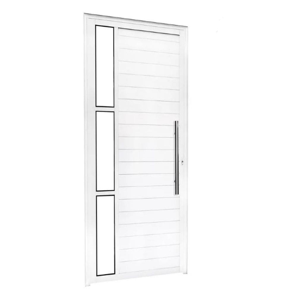 Porta Lambril 210x90 c/Puxador e Vidro L/Esq. - Alumínio Branco - Linha 25