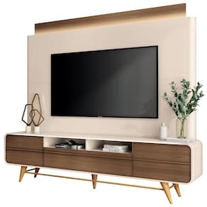Estante Painel Para Tv 85 Pol Orgânico Com Led Royal B01 Off White Castanho - Lyam Decor