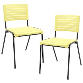Kit 02 Cadeiras Empilhável Fixa Escritório Multiuso Base Preta Kimi P03 Amarelo - Lyam Decor