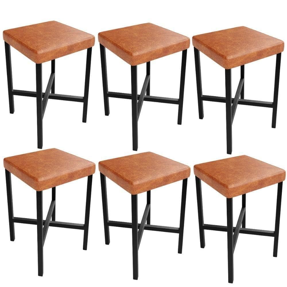 Kit 06 Banquetas Baixa Bar Cozinha Sala De Jantar Preto Stella L02 Couríssimo Camel - Lyam Decor