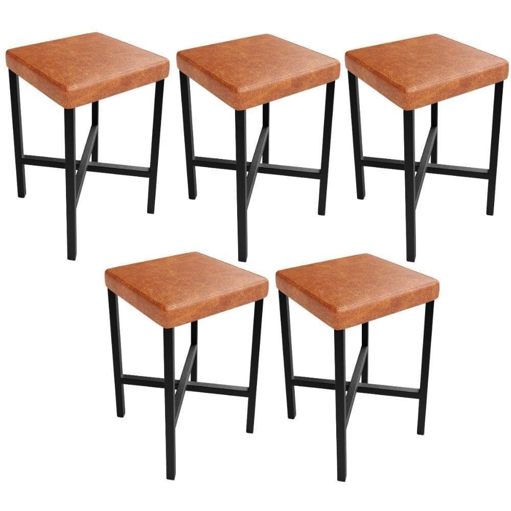 Kit 05 Banquetas Baixa Bar Cozinha Sala De Jantar Preto Stella L02 Couríssimo Camel - Lyam Decor