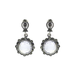 Conjunto Brinco Pingente Cristal Briolet Prata 925 J24429