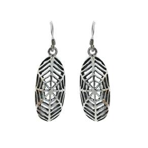 Brinco Pendente Anzol Desenho Teia Aranha Prata 925 J24366