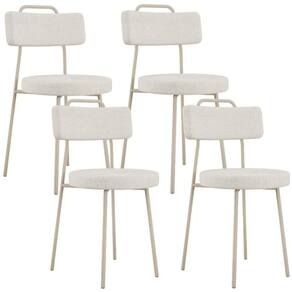 Kit 04 Cadeiras Decorativas Estofada Sala Jantar Barcelona Arena L02 Linho Champagne - Lyam