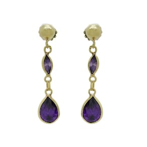 Brinco Feminino Delicado Forma Gota Ametista Zircônio J24100