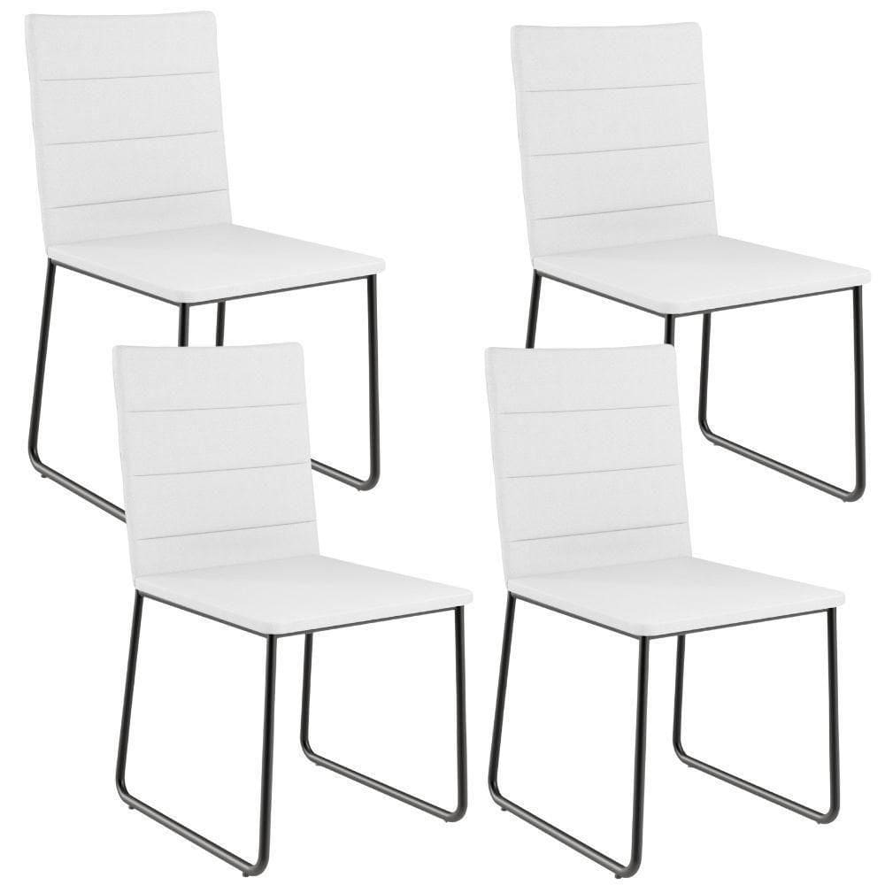Kit 04 Cadeiras Decorativa Estofada Para Sala De Jantar Preto Maya L02 Facto Branco - Lyam Decor