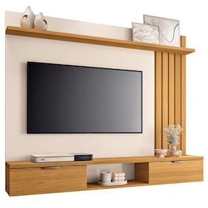 Painel Para Tv 55 Pol Com Bancada Suspensa Lake B01 Cinamomo Off White - Lyam Decor