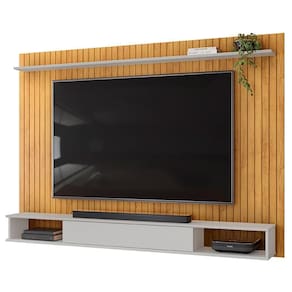 Painel Ripado Tv 70 Pol Com Bancada Suspensa 193cm Clio D05 Cedro Bali - Lyam Decor