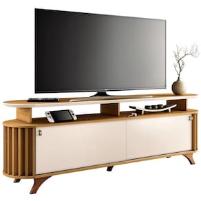 Rack Para Sala De Estar Tv 70 Pol Orgânico Dorian B01 Off White Cinamomo - Lyam Decor