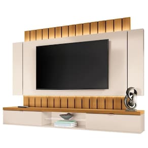 Painel Para Tv 70 Pol Ripado Com Bancada Suspensa Luzzi B01 Off White Cinamomo - Lyam Decor