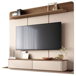 Painel Para Tv 70 Pol Bancada Suspensa Orgânica Cheri B01 Off White Castanho - Lyam Decor