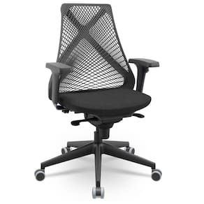 Cadeira De Escritório Giratória Presidente Unix P03 Tela Cinza Crepe Preto - Lyam Decor
