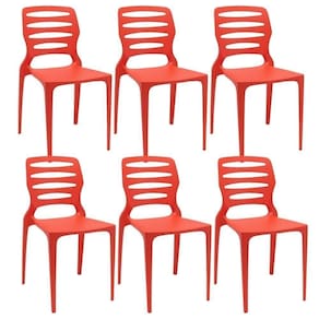 Kit 06 Cadeiras Para Cozinha Área Gourmet Jardim Empilhável Larsen P03 Vermelho - Lyam Decor