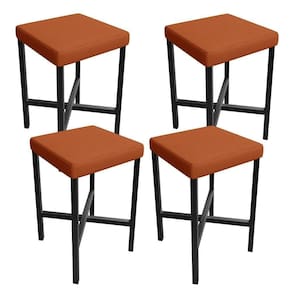 Kit 04 Banquetas Baixa Bar Cozinha Sala De Jantar Preto Stella L02 Tecido Terracota - Lyam Decor