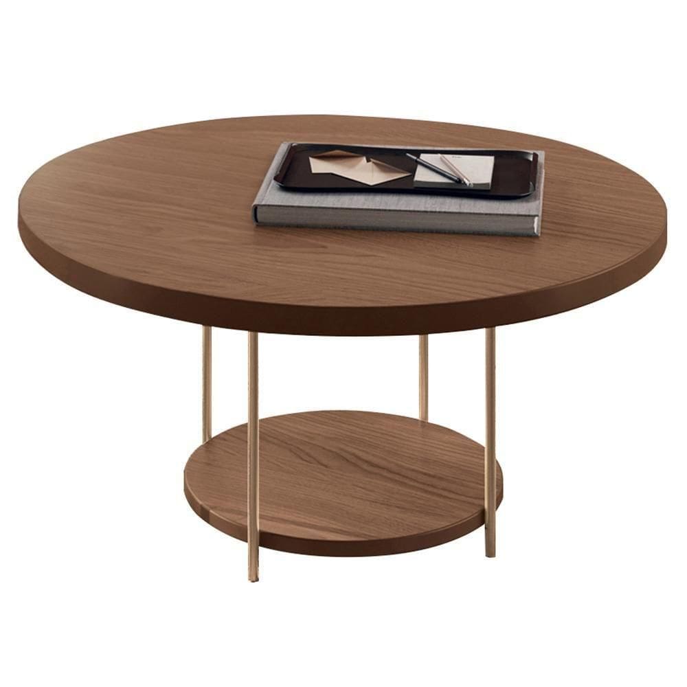 Mesa De Centro Para Sala Redonda Tampo Mdf Pés Aço Allure B01 Castanho - Lyam Decor