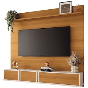 Painel Para Tv 70 Pol Com Bancada Suspensa Cube B01 Cinamomo Off White - Lyam Decor