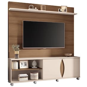 Estante Painel Para Tv 65 Pol Com Rodízios Drops B01 Castanho Off White - Lyam Decor