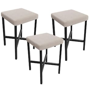 Kit 03 Banquetas Baixa Bar Cozinha Sala De Jantar Preto Stella L02 Bouclê Creme - Lyam Decor