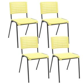 Kit 04 Cadeiras Empilhável Fixa Escritório Multiuso Base Preta Kimi P03 Amarelo - Lyam Decor