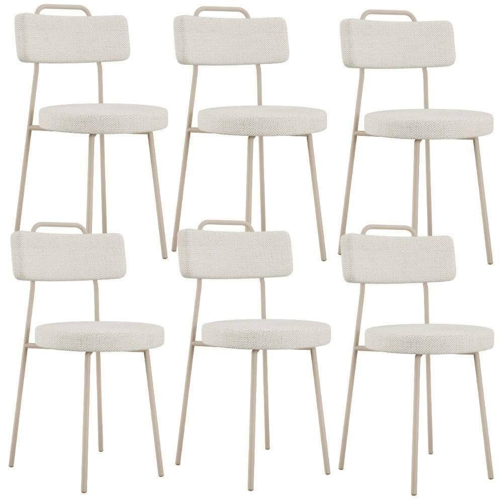 Kit 06 Cadeiras Decorativas Estofada Sala Jantar Barcelona Arena L02 Linho Champagne - Lyam