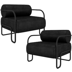 Kit 02 Poltronas Decorativa Pés Industrial Moscou K01 Couríssimo Preto - Lyam Decor