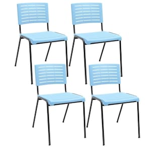Kit 04 Cadeiras Empilhável Fixa Escritório Multiuso Base Preta Kimi P03 Azul Celeste - Lyam Decor