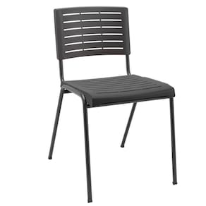 Cadeira Empilhável Fixa Escritório Multiuso Base Preta Kimi P03 Preto - Lyam Decor