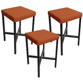 Kit 03 Banquetas Baixa Bar Cozinha Sala De Jantar Preto Stella L02 Tecido Terracota - Lyam Decor