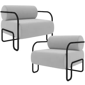 Kit 02 Poltronas Decorativa Pés Industrial Moscou K01 Veludo Cinza - Lyam Decor