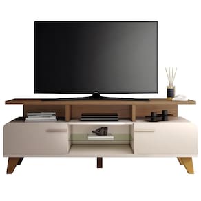 Rack Para Sala De Estar Tv 60 Pol Orgânico 160cm émile B01 Off White Castanho - Lyam Decor