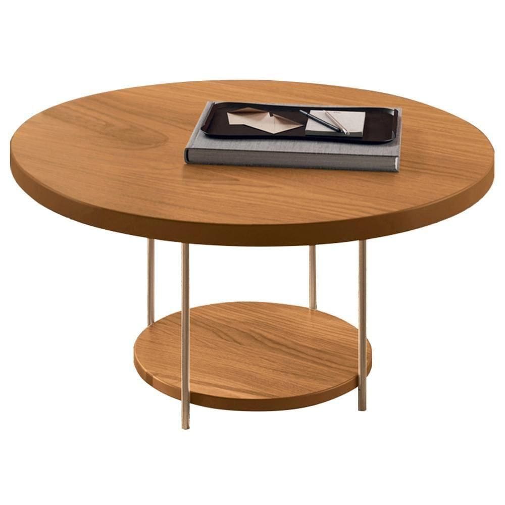 Mesa De Centro Para Sala Redonda Tampo Mdf Pés Aço Allure B01 Cinamomo - Lyam Decor