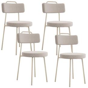 Kit 04 Cadeiras Decorativas Estofada Sala Jantar Barcelona Arena L02 Bouclê Creme - Lyam