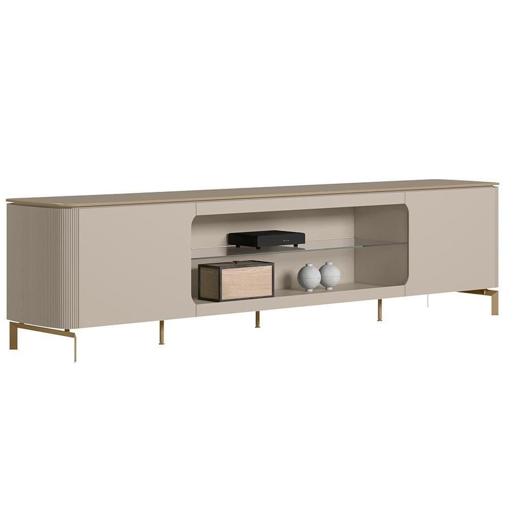 Rack Para Sala De Estar Tv 85 Pol Pés Metálicos Elysia L05 Off White Fosco - Lyam Decor