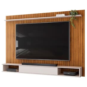 Painel Ripado Tv 70 Pol Com Bancada Suspensa 193cm Clio D05 Freijó Off White - Lyam Decor