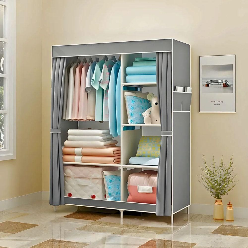 Guarda Roupa Closet Dobrável Organizador Com Capa De Tecido 2 Portas - Cinza
