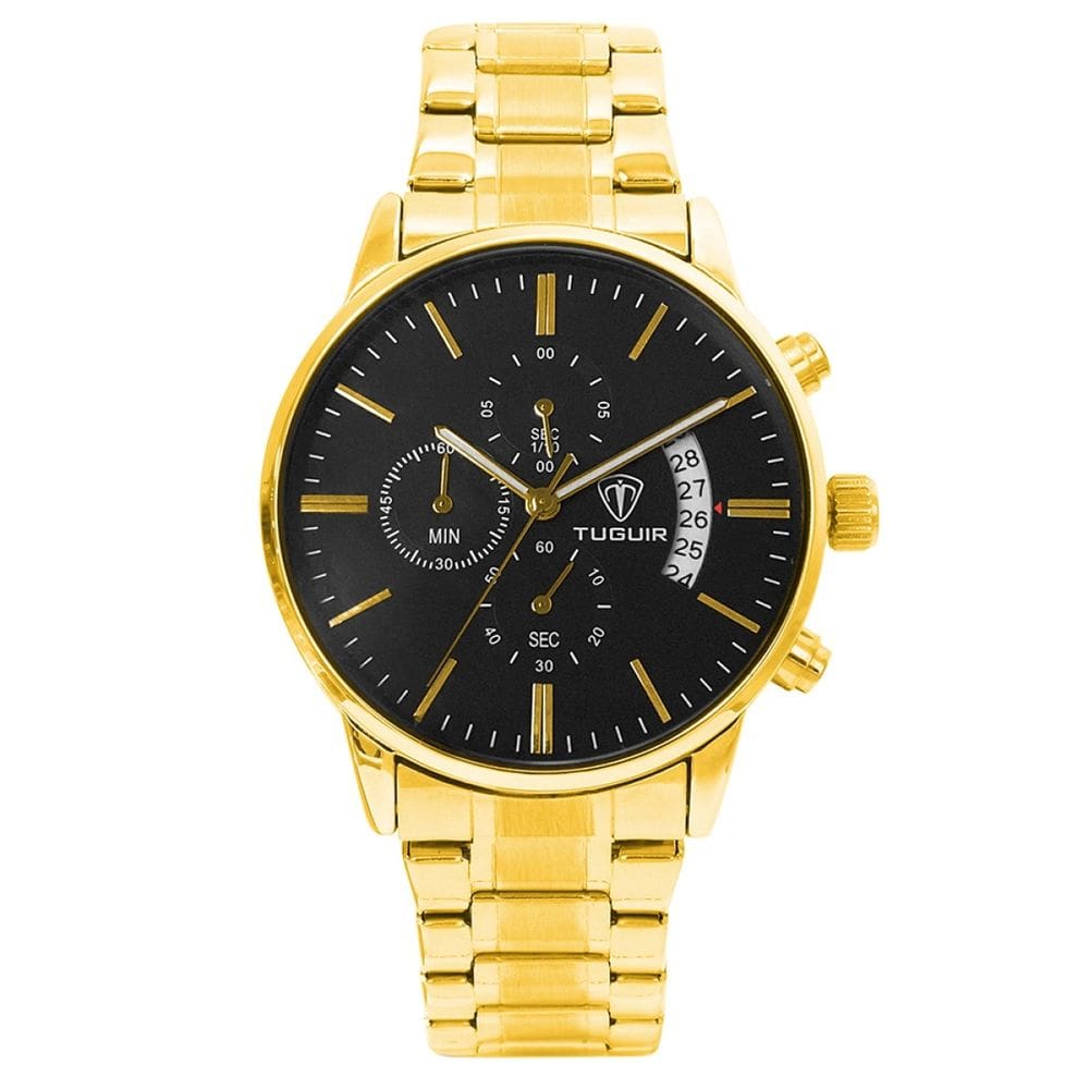 Cronógrafo Masculino Tuguir Analógico TG3150 Dourado e Preto