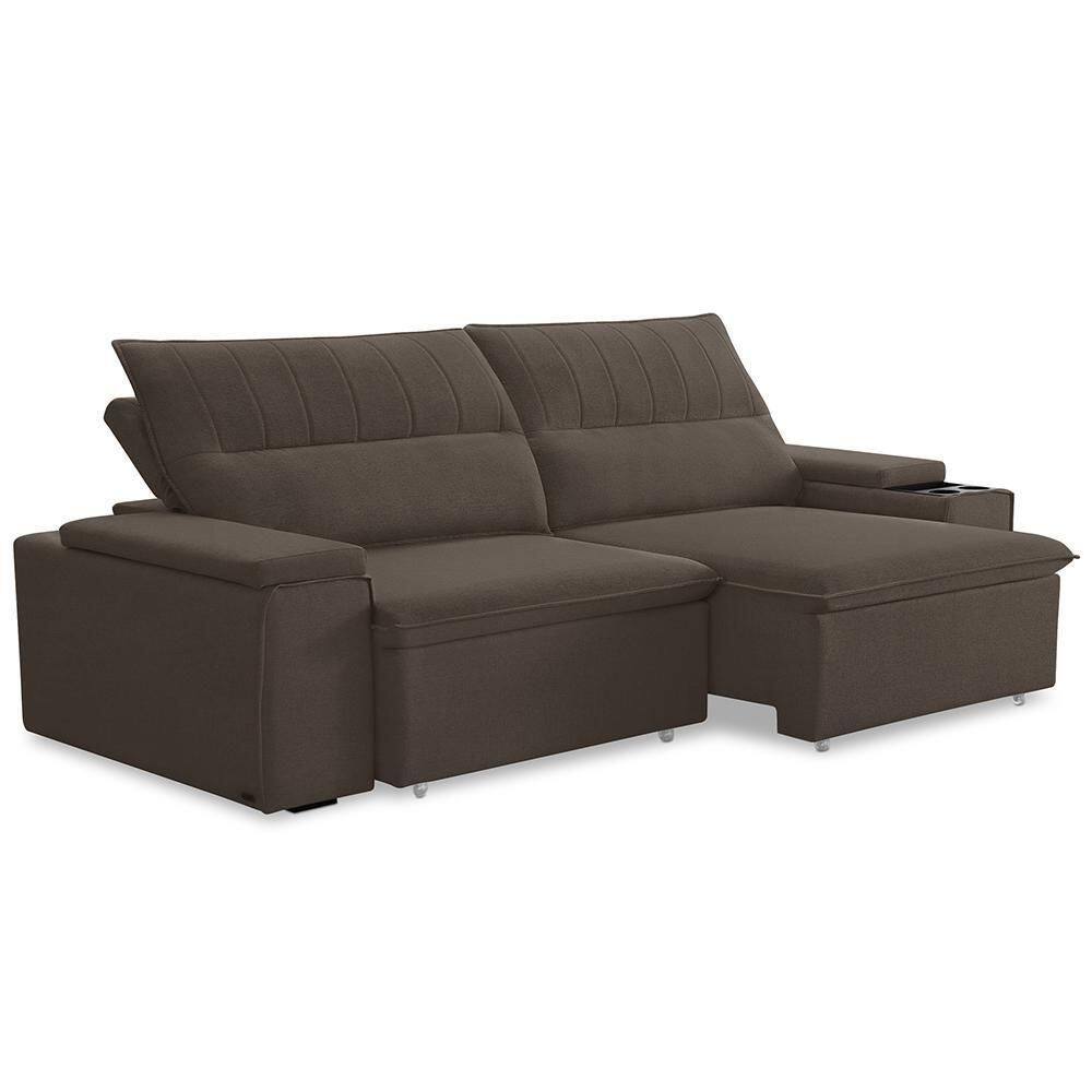 Sofá Retrátil Reclinável Para Sala 3 Lugares 225cm Ricci F04 Veludo Marrom - Lyam Decor