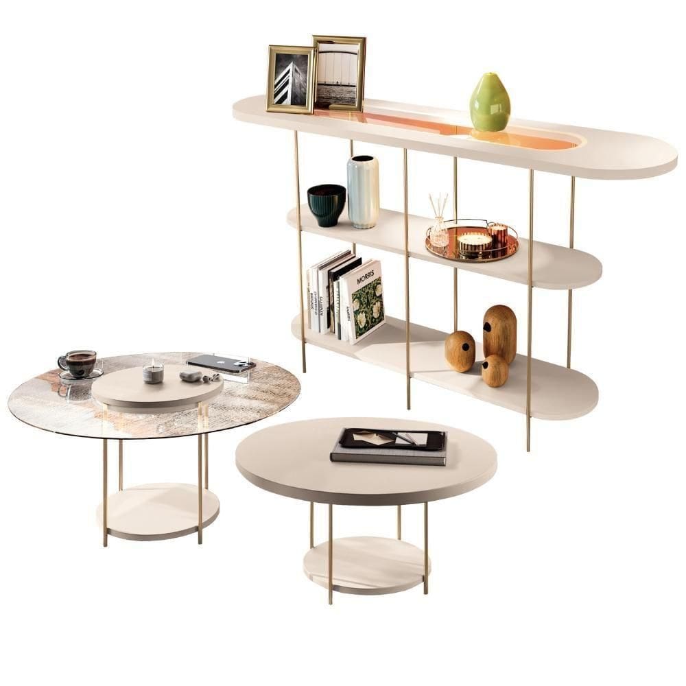 Kit Aparador Para Sala Friesen Com 02 Mesas De Centro Redonda Allure B01 Off White - Lyam Decor