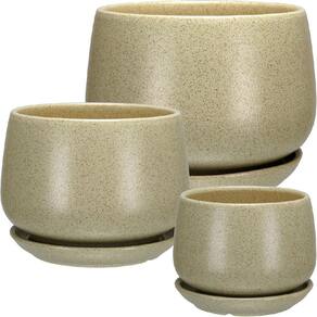 Jogo 3 Peças Cachepô Vaso Decorativo Planta Home&Co Cerâmica Bege