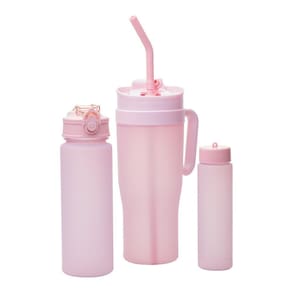 Kit 1 Caneca com 2 Garrafas Squeeze de Plástico Rosa