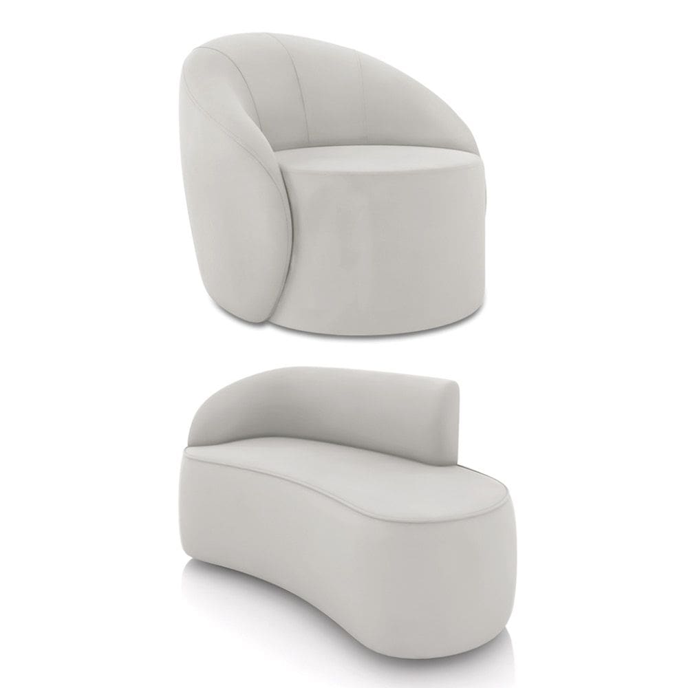 Sofá 2 Lugares Orgânico 140cm Morgan e Poltrona Lua Veludo Cinza D03 - D`Rossi