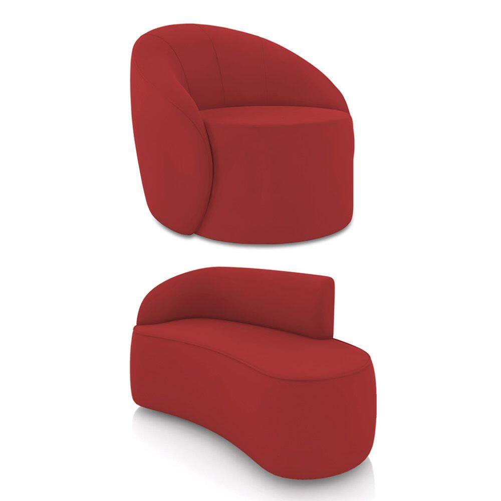 Sofá 2 Lugares Orgânico 140cm Morgan e Poltrona Lua Veludo Marsala D03 - D`Rossi