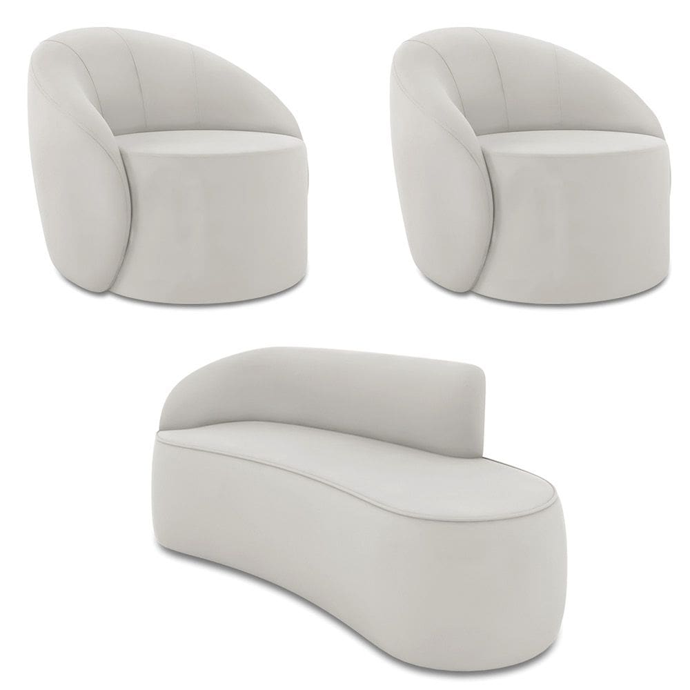 Sofá 3 Lugares Orgânico 180cm Morgan e 2 PoltronasLua Veludo Cinza D03 - D`Rossi