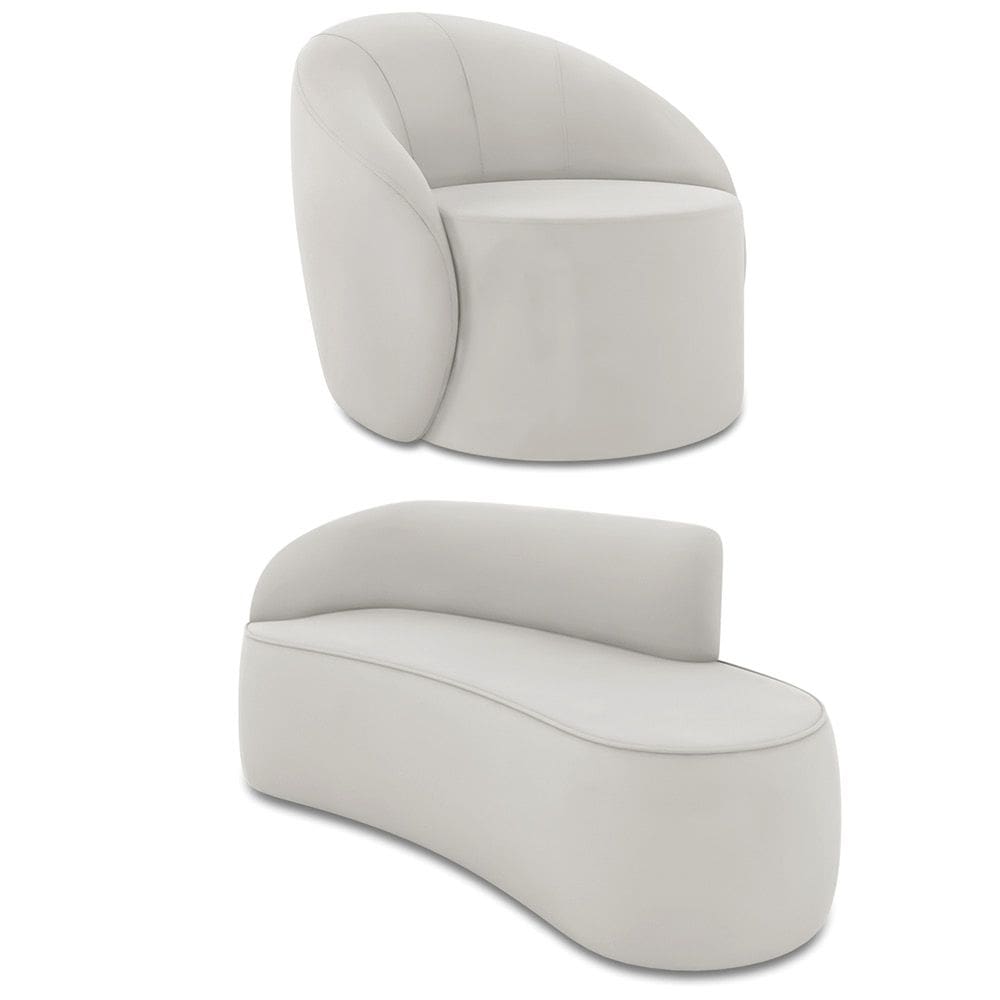 Sofá 3 Lugares Orgânico 180cm Morgan e Poltrona Lua Veludo Cinza D03 - D`Rossi